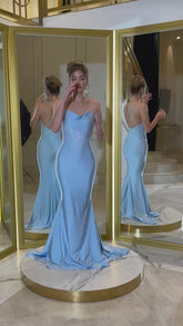 Baby Blue Mermaid Long Prom Dress With Cross Back,AST1683